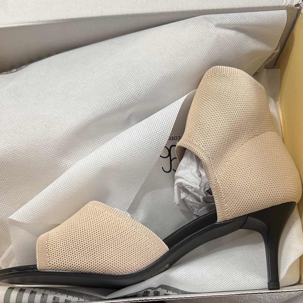 Chic Beige Knit Women's Heels